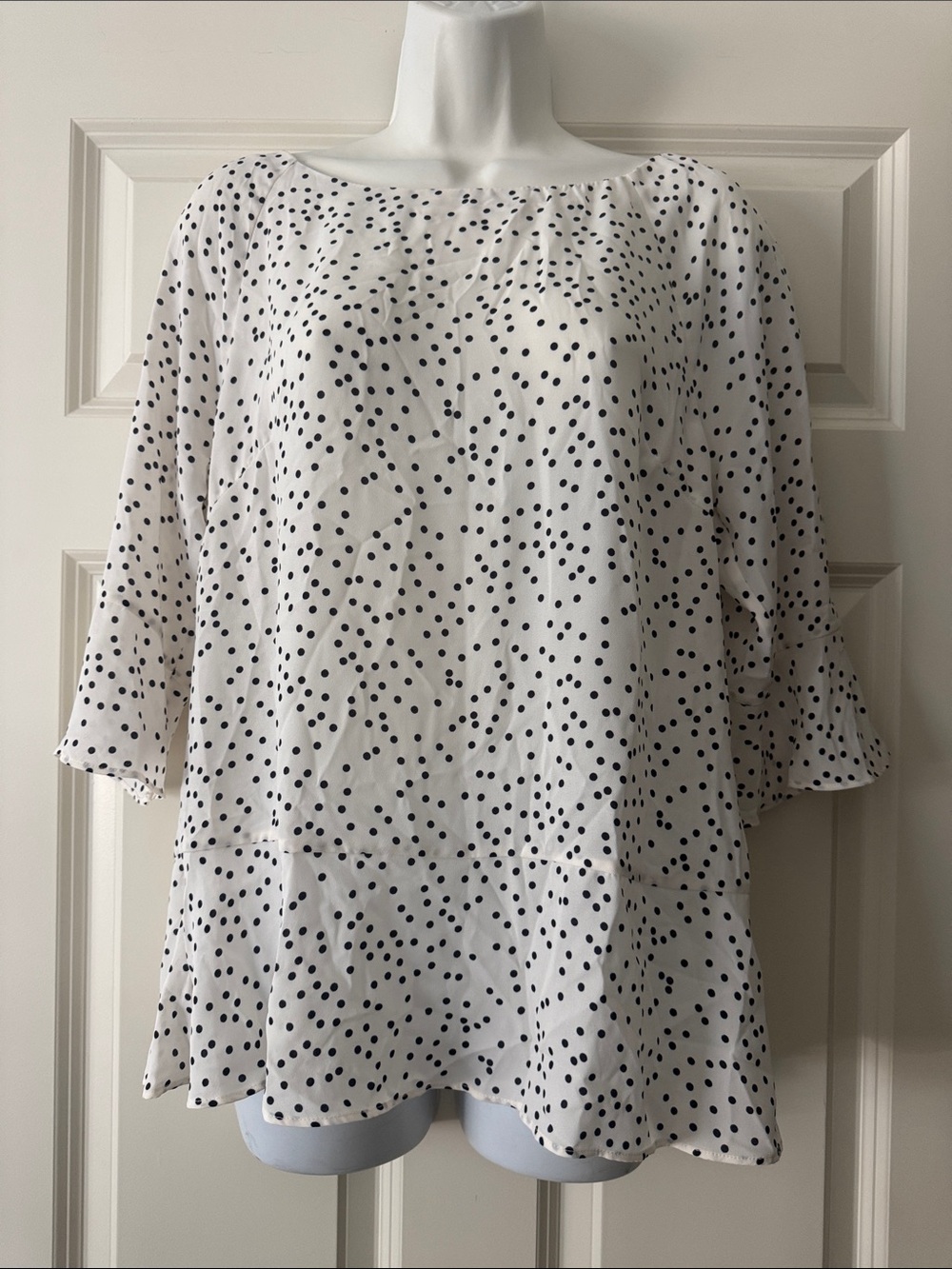 Banana Republic Polka Dot Elbow-Sleeve Blouse - Off White with Black Dots size M